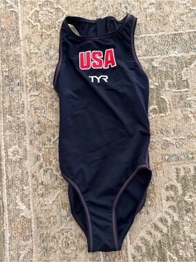 TYR Navy One-Piece with Red USA Lettering